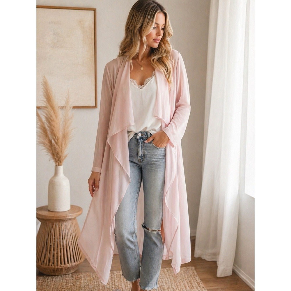 Lauren Conrad Sheer Blush Pink Kimono Duster Cardigan Cover Up Lightweight S